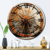 Orange Old Cart Wheels III - Transportation Metal Wall Clock