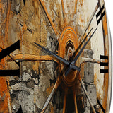 Orange Old Cart Wheels III - Transportation Metal Wall Clock