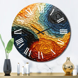 Teal Orange Op Art Rhythmic Illusion I - Abstract Metal Wall Clock