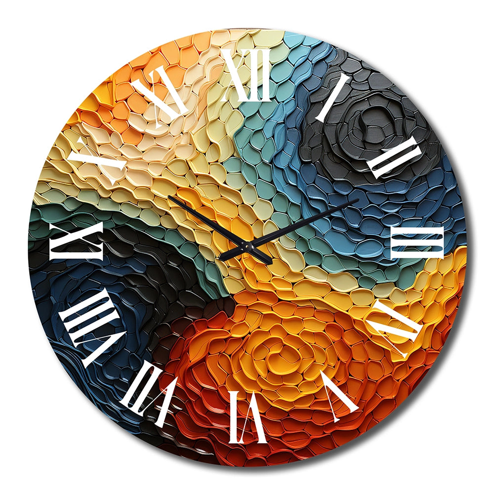 Teal Orange Op Art Rhythmic Illusion I - Abstract Metal Wall Clock