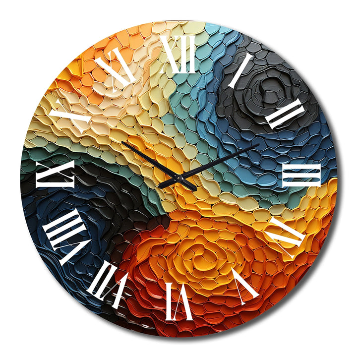 Teal Orange Op Art Rhythmic Illusion I - Abstract Metal Wall Clock