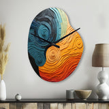Teal Orange Op Art Rhythmic Illusion II - Asymmetric Metal Wall Clock