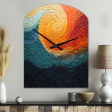 Teal Orange Op Art Rhythmic Illusion III - Asymmetric Metal Wall Clock