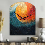 Teal Orange Op Art Rhythmic Illusion III - Asymmetric Metal Wall Clock
