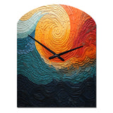 Teal Orange Op Art Rhythmic Illusion III - Asymmetric Metal Wall Clock