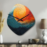 Teal Orange Op Art Rhythmic Illusion III - Asymmetric Metal Wall Clock