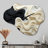 Black White Opt Art Contrasting Waves - Asymmetric Metal Wall Clock