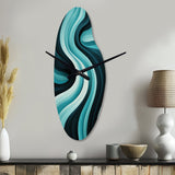 Turquoise Black Opt Art In - Asymmetric Metal Wall Clock