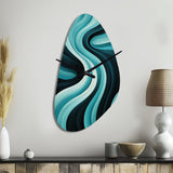 Turquoise Black Opt Art In - Asymmetric Metal Wall Clock