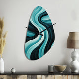 Turquoise Black Opt Art In - Asymmetric Metal Wall Clock