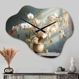 Beige Minimalism Orchids Still life - Asymmetric Metal Wall Clock