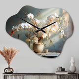 Beige Minimalism Orchids Still life - Asymmetric Metal Wall Clock