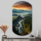 Oregon River Landscape III - Asymmetric Metal Wall Clock