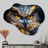 Yellow Owl Mesmerizing State III - Asymmetric Metal Wall Clock
