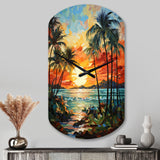 Orange Palm Trees Mosaic III - Asymmetric Metal Wall Clock