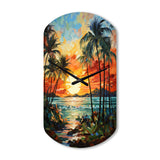 Orange Palm Trees Mosaic III - Asymmetric Metal Wall Clock