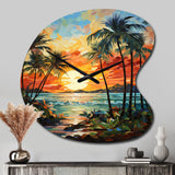Orange Palm Trees Mosaic III - Asymmetric Metal Wall Clock
