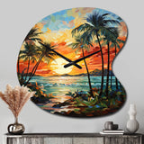 Orange Palm Trees Mosaic III - Asymmetric Metal Wall Clock