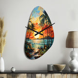 Orange Palm Trees Mosaic III - Asymmetric Metal Wall Clock