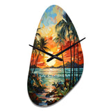 Orange Palm Trees Mosaic III - Asymmetric Metal Wall Clock