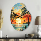 Orange Palm Trees Mosaic III - Asymmetric Metal Wall Clock