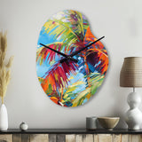 Popart Palm Trees II - Asymmetric Metal Wall Clock