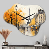 Yellow And Grey Parisian Street Art - Asymmetric Metal Wall Clock