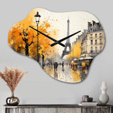 Yellow And Grey Parisian Street Art - Asymmetric Metal Wall Clock