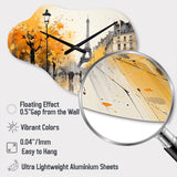 Yellow And Grey Parisian Street Art - Asymmetric Metal Wall Clock