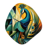Green Blue Peacock Cubist - Asymmetric Metal Wall Clock