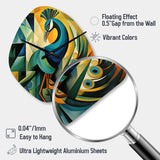 Green Blue Peacock Cubist - Asymmetric Metal Wall Clock