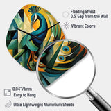 Green Blue Peacock Cubist - Asymmetric Metal Wall Clock