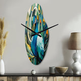 Green Blue Peacock Cubist Peacock Cubism - Asymmetric Metal Wall Clock