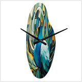 Green Blue Peacock Cubist Peacock Cubism - Asymmetric Metal Wall Clock