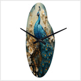 Peacock Encaustic Portrait II - Asymmetric Metal Wall Clock