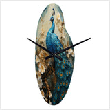 Peacock Encaustic Portrait II - Asymmetric Metal Wall Clock