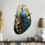 Peacock Encaustic Portrait II - Asymmetric Metal Wall Clock