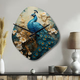 Peacock Encaustic Portrait II - Asymmetric Metal Wall Clock