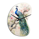 Blue Ink Wash Peacock I - Asymmetric Metal Wall Clock