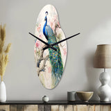 Blue Ink Wash Peacock I - Asymmetric Metal Wall Clock