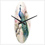 Blue Ink Wash Peacock I - Asymmetric Metal Wall Clock