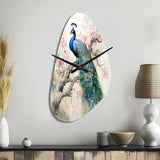 Blue Ink Wash Peacock I - Asymmetric Metal Wall Clock