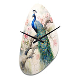 Blue Ink Wash Peacock I - Asymmetric Metal Wall Clock