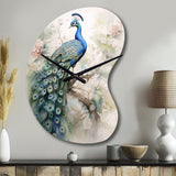 Blue Ink Wash Peacock II - Asymmetric Metal Wall Clock