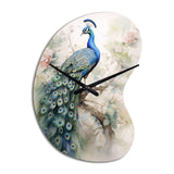 Blue Ink Wash Peacock II - Asymmetric Metal Wall Clock