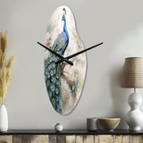 Blue Ink Wash Peacock II - Asymmetric Metal Wall Clock