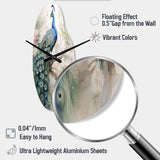 Blue Ink Wash Peacock II - Asymmetric Metal Wall Clock
