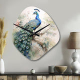 Blue Ink Wash Peacock II - Asymmetric Metal Wall Clock