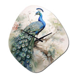 Blue Ink Wash Peacock II - Asymmetric Metal Wall Clock