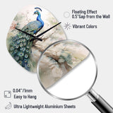 Blue Ink Wash Peacock II - Asymmetric Metal Wall Clock